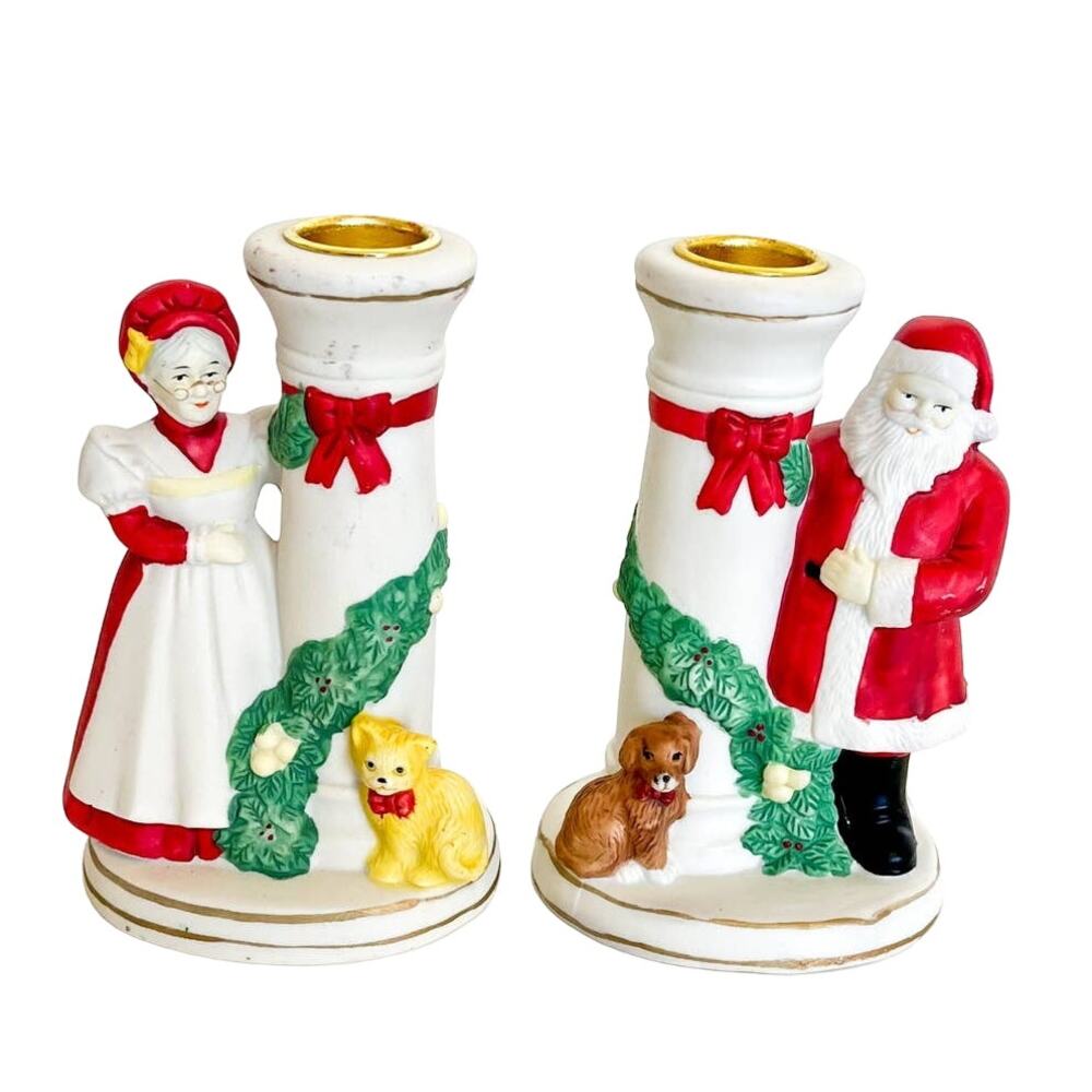 Vintage Red and White Holiday Candle Holders
